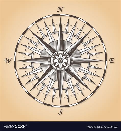 vintage old antique nautical compass rose vector image