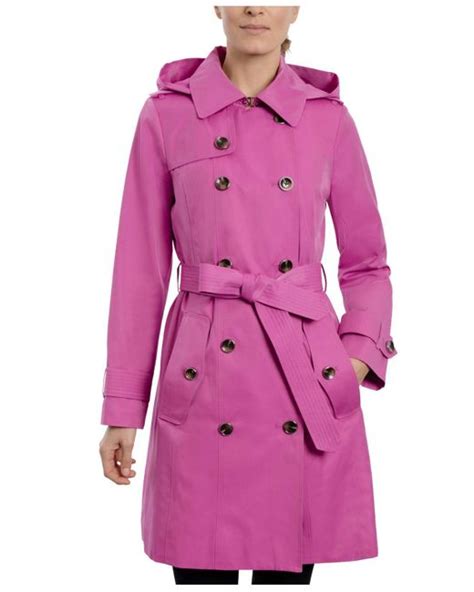 London Fog Cotton Petite Hooded Double Breasted Trench Coat In Pink Lyst