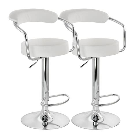 Elama 35 In White And Chrome Curved Back Faux Leather Bar Stool With