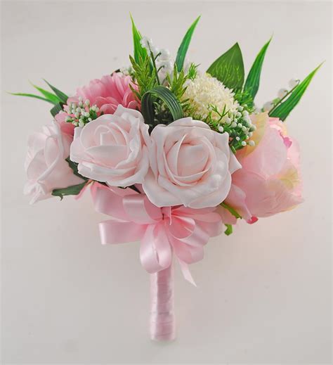 Light Pink Rose And Silk Gerbera Bridal Wedding Bouquet With Elderflower
