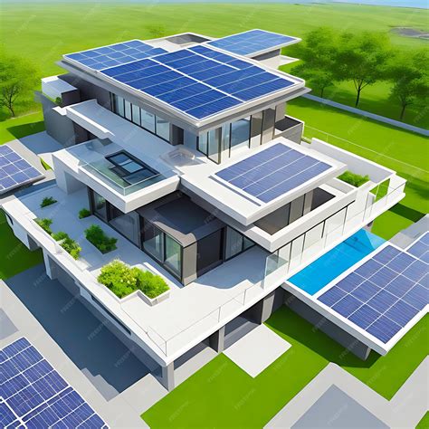 Premium Photo Futuristic Generic Smart Home With Solar Panels System On Rooftop Generative Ai