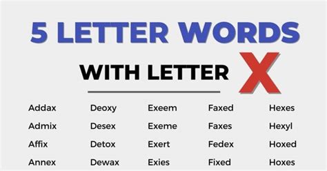 332 Examples Of 5 Letter Words With X Amazing List Of Five Letter