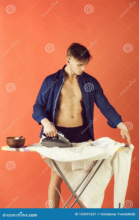 Man Ironing Clothes With Iron Stock Image Image Of Bowl Sexi