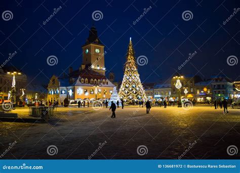 Christmas Tree In Brasov Council Square Beautiful Christmas Lighting