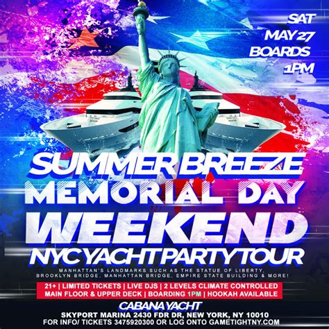 Summer Breeze Memorial Day Weekend Nyc Cabana Yacht Party Tour 2023