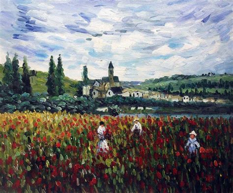 Claude Monet Poppy Field Near Vetheuil Hand Painted Oil Painting On
