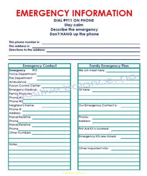 Items Similar To Printable Emergency Contact List For Kids On Etsy