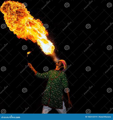 A Performer Breathing Fire From His Mouth Editorial Stock Image Image