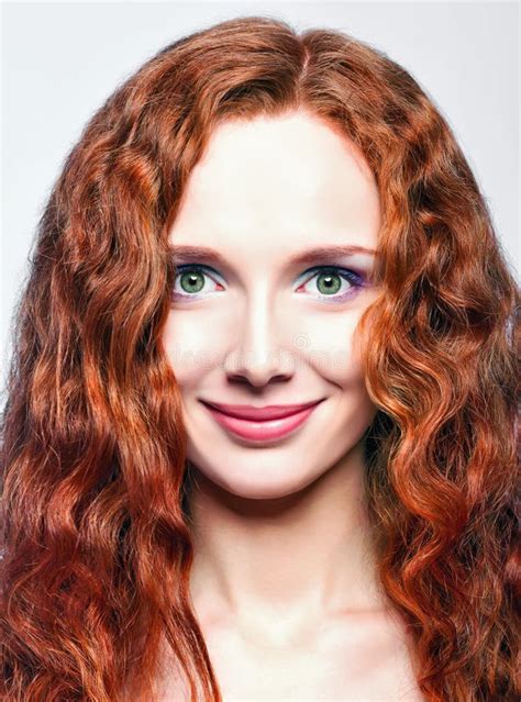 Closeup Portrait Of Beautiful Smiling Redhead Girl Stock Photo Image