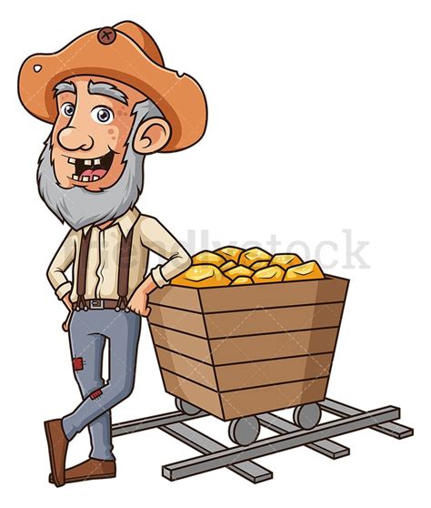 Gold Miner Leaning On Mining Cart Cartoon Clipart Vector Friendlystock