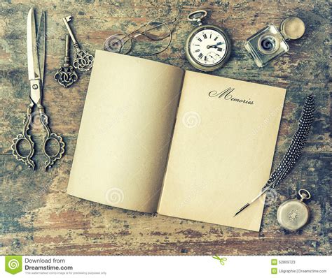 Paper Page And Vintage Writing Tools Memories Retro Style Stock Image