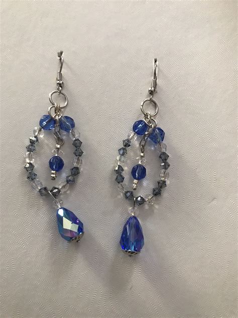 Handmade Earrings Blue Swarovski Beads Small Glass Beads Etsy