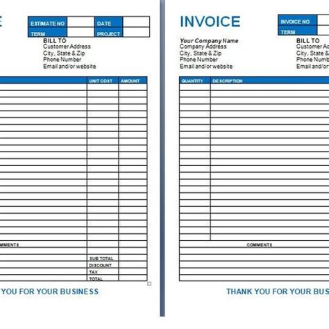 Estimate Invoice White Form Plain Lined Template Printable Etsy