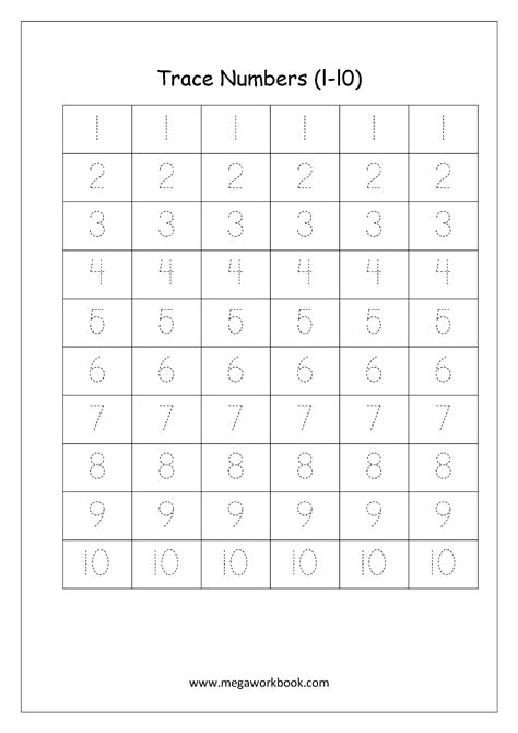 tracing numbers 1 10 worksheets kindergarten pdf