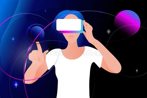 Woman In Virtual Reality Glasses On A Space Stock Vector Illustration Of Project Reality