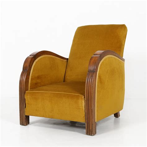 Art Deco Armchair In Mustard Color 1930s 187748