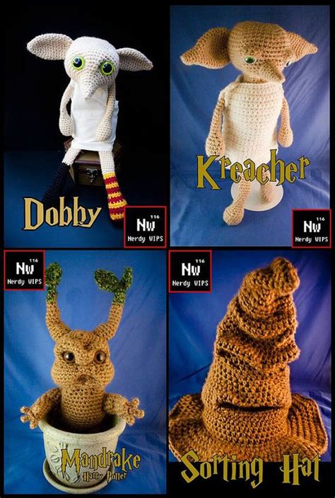 Knitted mandrakes from harry potter! Sorting hat, doby and mandrake knitted toys! | Harry ...