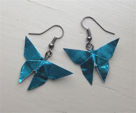 Origami Butterfly Earrings In Metallic Turquoise Sakuras Origami