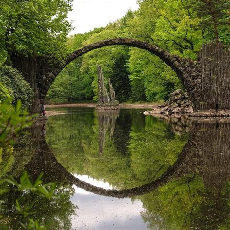 The Perfect Circle Reflection Of Devils Bridge Saxony Germany