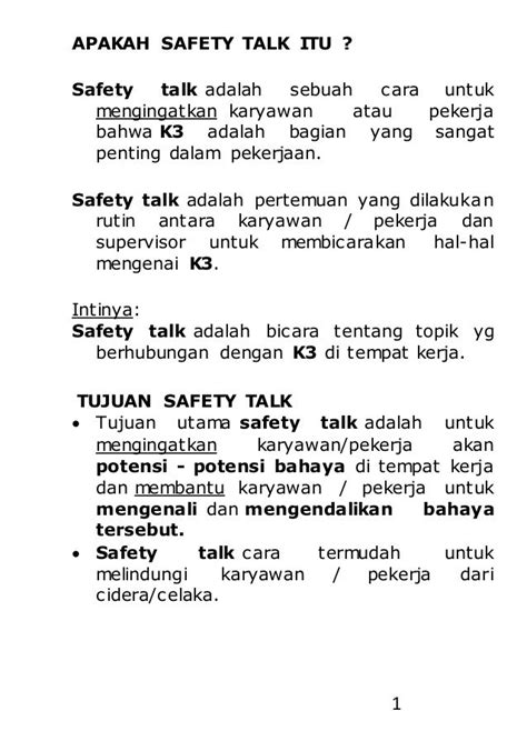 Materi Safety Talk Singkat Dan Jelas