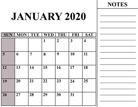 Free January Calendar 2020 Printable Template Blank In Pdf Word Excel 3