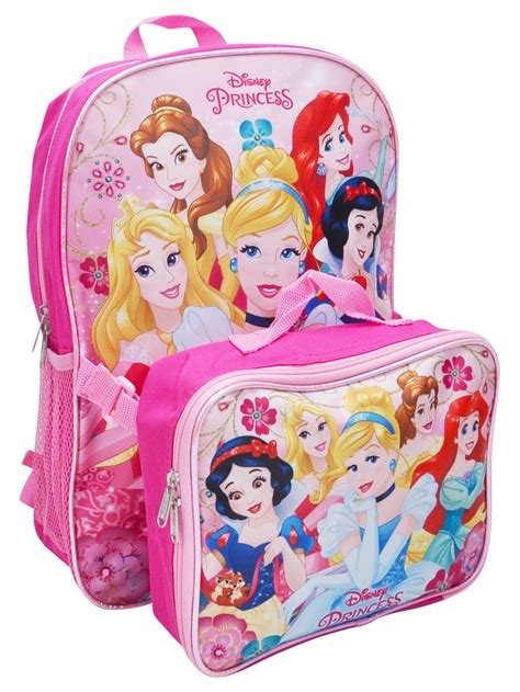Disney Princess Girls Backpack With Lunch Bag 4 Piece Set Pink Multi