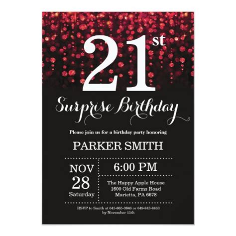 Surprise 21st Birthday Invitation Red Glitter | Zazzle.com.au