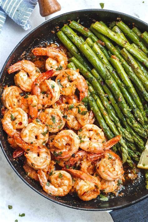 Asparagus, bottoms snapped off, halved lengthwise if thick, and cut into sprinkle the shrimp with a scant 1/4 tsp. Lemon Garlic Butter Shrimp with Asparagus - So much flavor ...