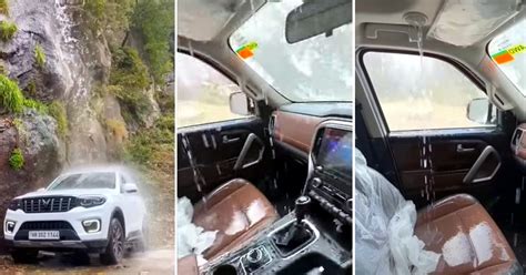 Mahindra Scorpio Ns Sunroof Starts Leaking Under Waterfall Video