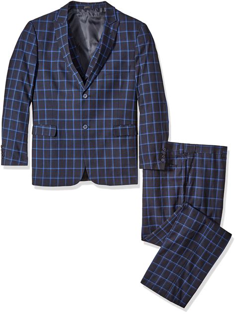 stacy adams men s big and tall slim fit metro vested plaid suit navy 52 long on galleon philippines