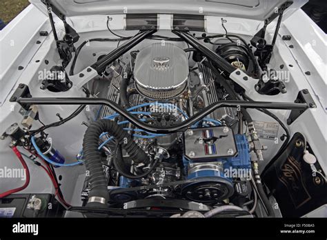 Engine Compartment Of 1965 Ford Mustang Stock Photo Alamy
