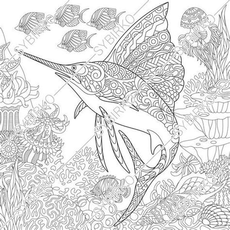 — you can quickly choose suitable pictures for your kids absolutely free of charge. Coloring pages for adults. Ocean world. Sailfish. Fish. | Etsy