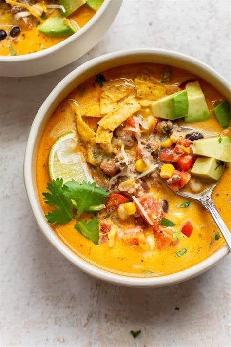 Loaded with juicy shreds of chicken, hearty black beans, and sweet corn, all swimming in a smoky, spiced broth, this chicken taco soup recipe is one. Creamy Taco Soup | Recipe | Taco soup, Soup with ground ...