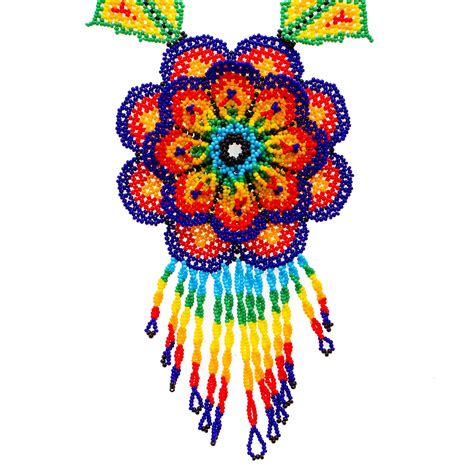 Unicef Market Floral Design Huichol Glass Beaded Necklace From Mexico
