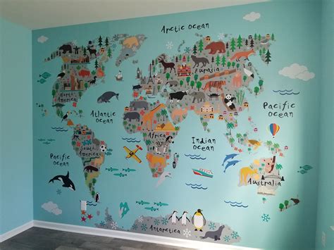World Map Mural Map Murals Kids World Map World Map W