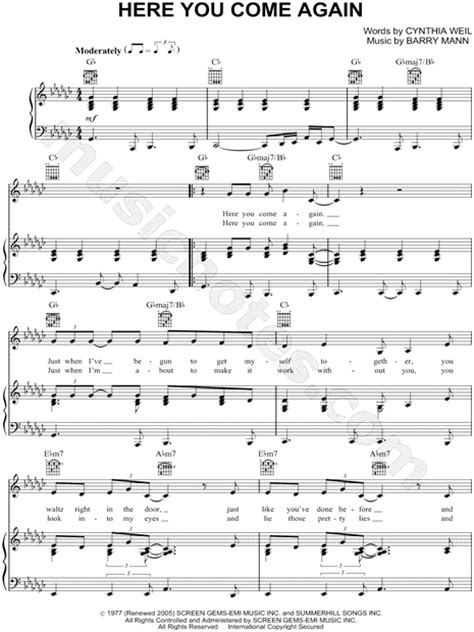 Dolly Parton Here You Come Again Sheet Music In Gb Major Transposable Download And Print