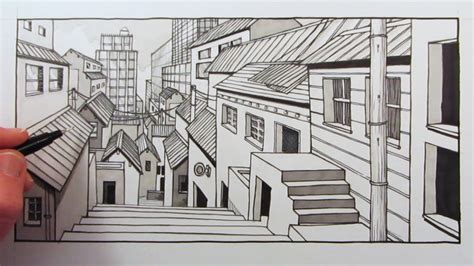 How To Draw 1 Point Perspective City Background Fast Youtube