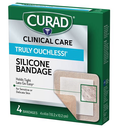 Truly Ouchless Silicone Bandages 4 X 4 4 Count Curad Bandages