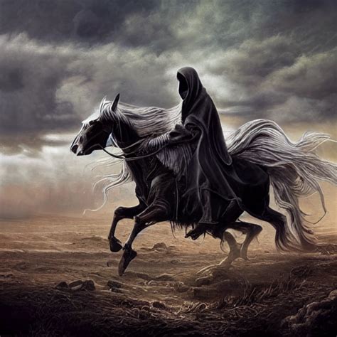 Grim Reaper Riding Horse Apocalyptic Landscape Midjourney Openart