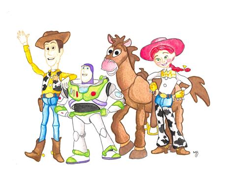 Woody Buzz Jessie And Bullseye Toystory Watercolor Art