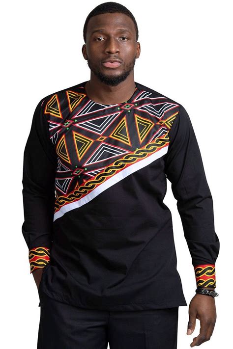 Bamenda Toghu Men African Print Shirt Black Red White в African