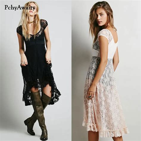 2017 Large Flower Pattern Lace Up Long Hot Dress Short Sleeve Hollow Out Sexy Lace Dress Summer
