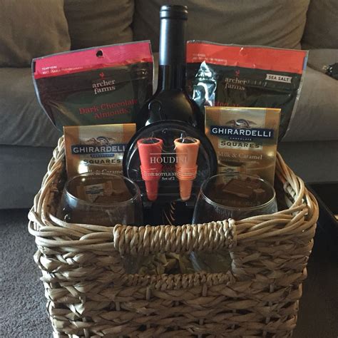 Wine Basket Includes Stemless Wine Glasses Wine Bottle Almonds Chocolate Goodies And Bottle