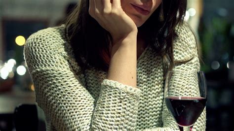 Sad Beatiful Woman Drinking Wine In Bar Late At Night Stock Video
