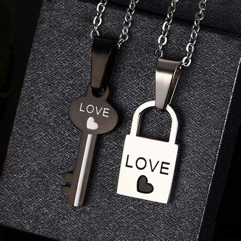 Stainless Steel Heart Locks And Keys Couples Necklace Handled Couple