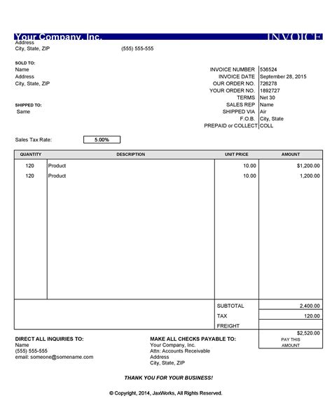 Printable Editable Invoice Template