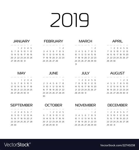 Year Calendar 2019 With Week Numbers