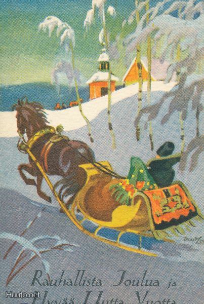 Vintage Finnish Christmas Card By Martta Wendelin ~ Orange Accents Christmas Art Vintage