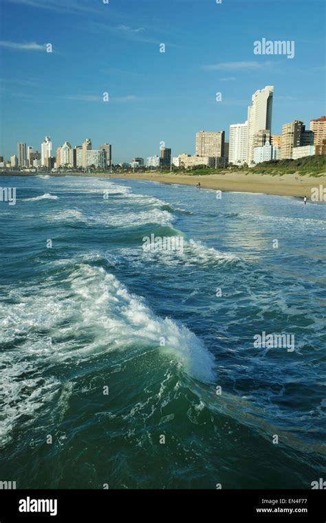 Durban Kwazulu Natal South Africa Waves Breaking On Beach Golden