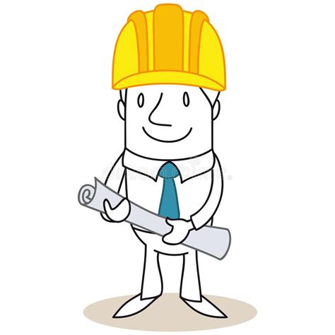 Cartoon Architect Construction Manager Holding Plans Stock Vector